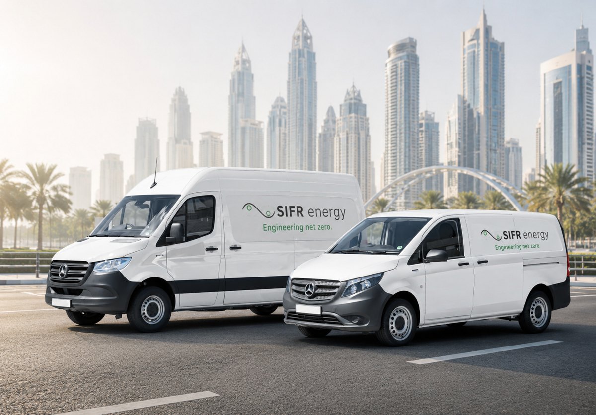 Sifr Energy branded chiller service vans in Dubai
